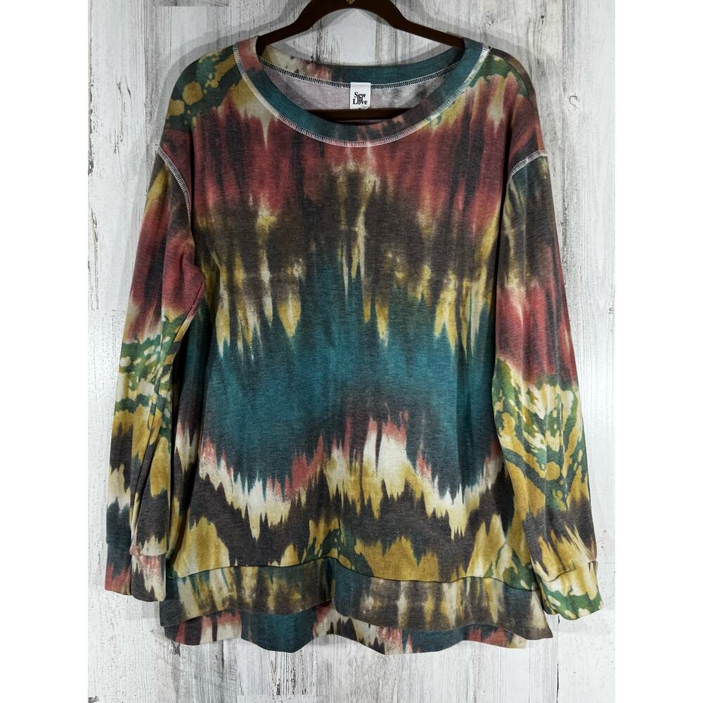 Sew In Love Womens Knit Pullover Shirt Tie Dye‎ Hi Low Hem Size Medium